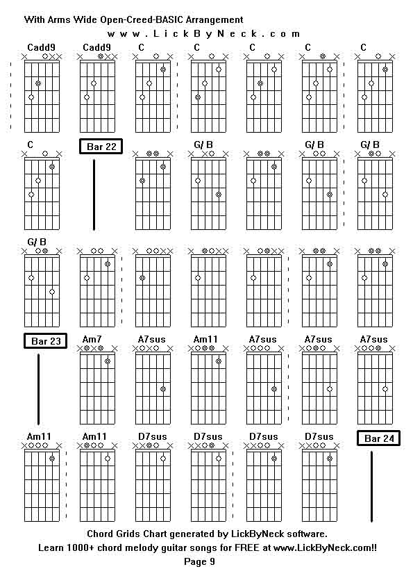 Chord Grids Chart of chord melody fingerstyle guitar song-With Arms Wide Open-Creed-BASIC Arrangement,generated by LickByNeck software.